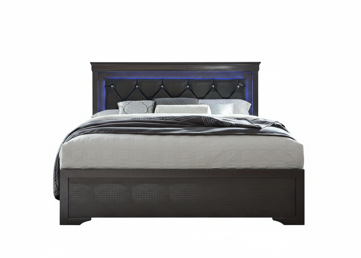 "POMPEI GREY" Bed, Crocodile Veneer