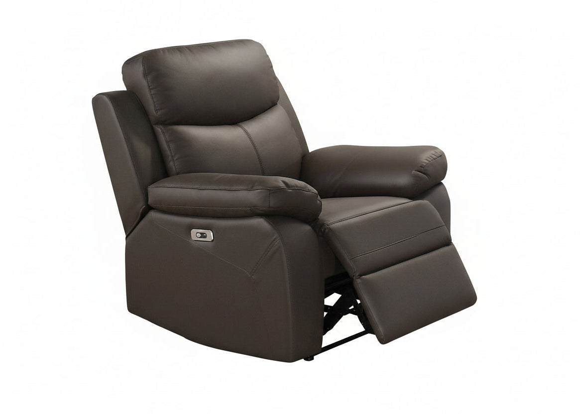 IF-8131 Power Recliner Armchair, Dark Chocolate Brown, Genuine Leather/Match, USB Charging