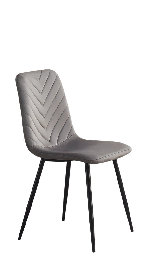 C-1817 Dining Chair, Soft Grey Velvet, Stitching Details, Black Steel Legs, (Set of 2)