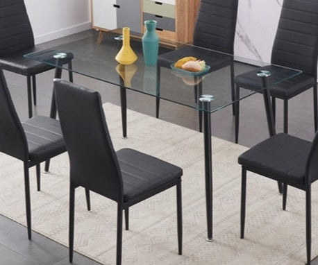 Dining Table  55" Glass Table with Black Legs  T-5031