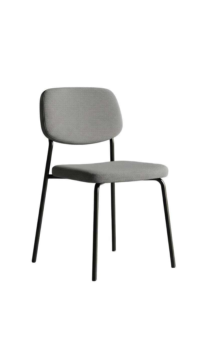 C-1652 Dining Chairs, Grey Textured Fabric, Rounded Cushioned Backrest and Seat, (2 Piece Set)