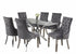 T-1448 | C-1250 Dining Set, 7 Pc, 63" Table + 6 Grey Tufted Velvet Chairs, Chrome Steel Table Legs, Glass Top