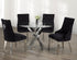 T-1447 | C-1251 - 5Pc Dining Set - 44" Round Glass Top Table with 4 Black Chairs