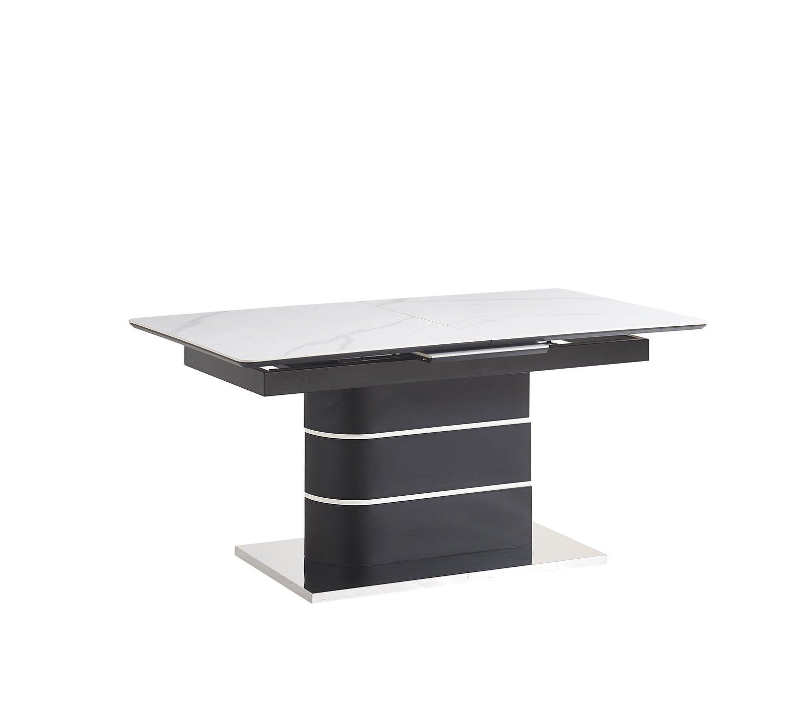 T-1410 | C-1411 Dining Set, 7Pc, Extension Table, 63"-79", Sintered Stone Top, White Marble, Light Grey Swivel Chairs
