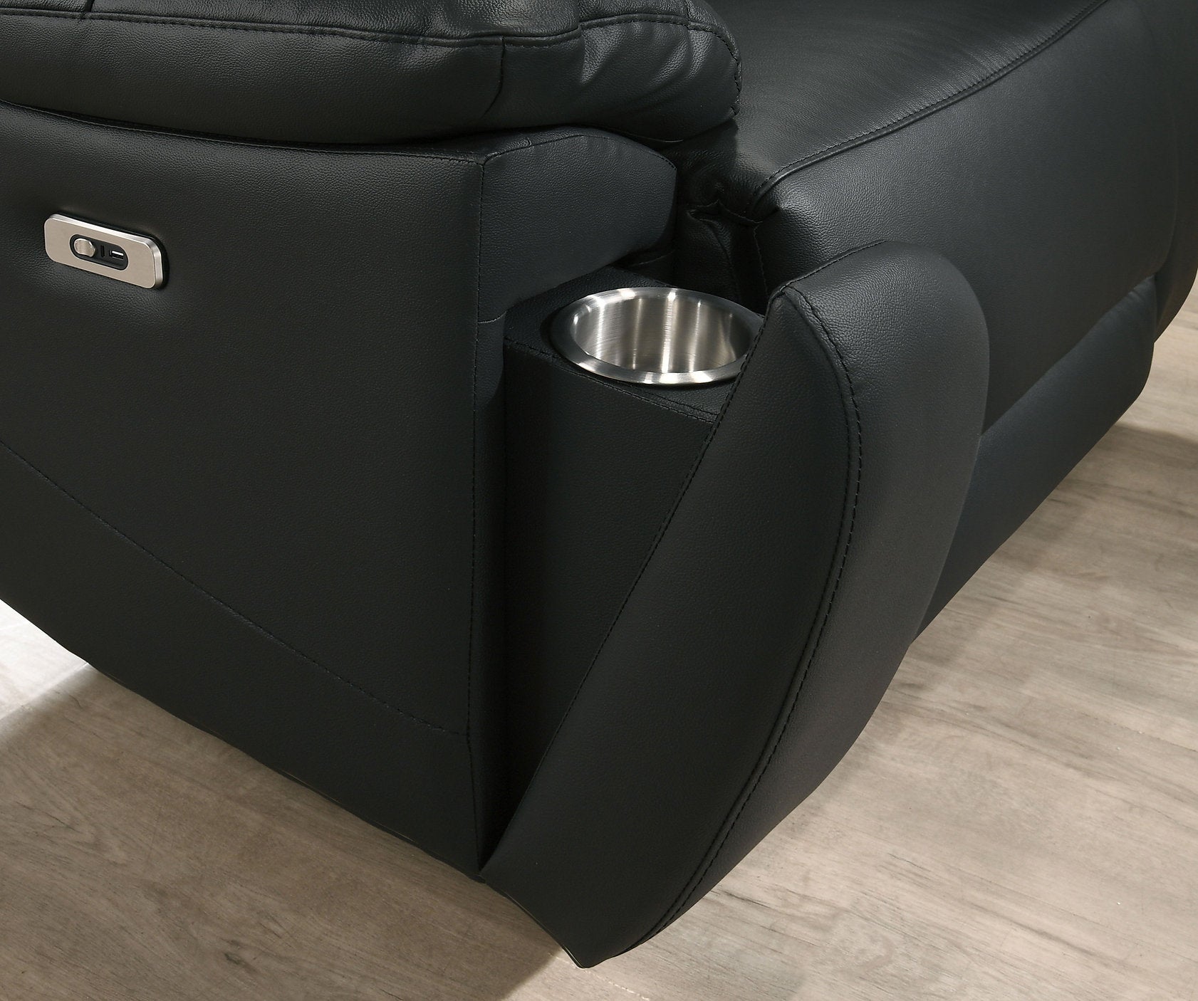 IF-8161 Power Recliner Armchair, Black, Genuine Leather/Match, USB Charging, Hidden Cup Holders