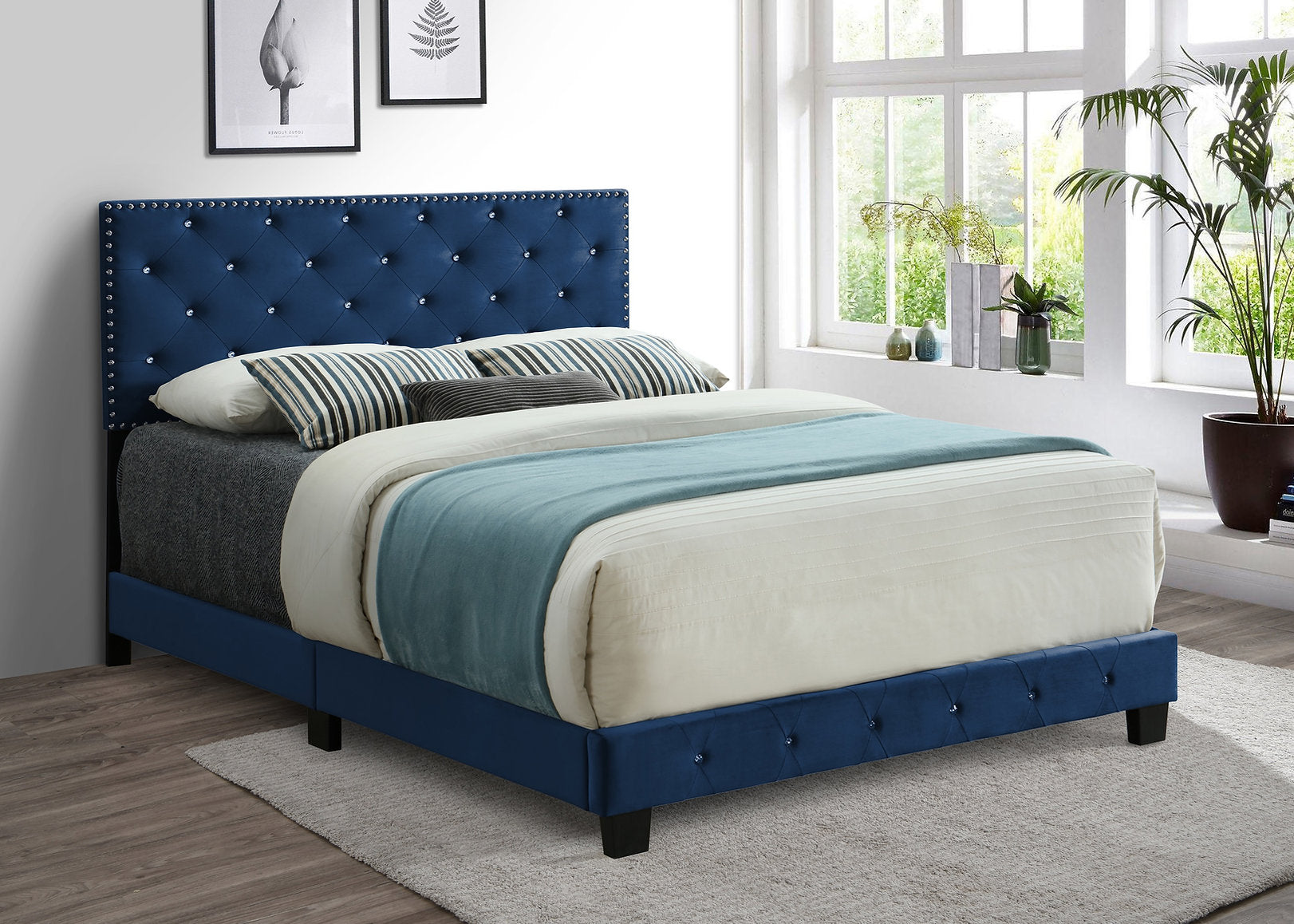 Bed - Blue Velvet with Nailheads IF-5652