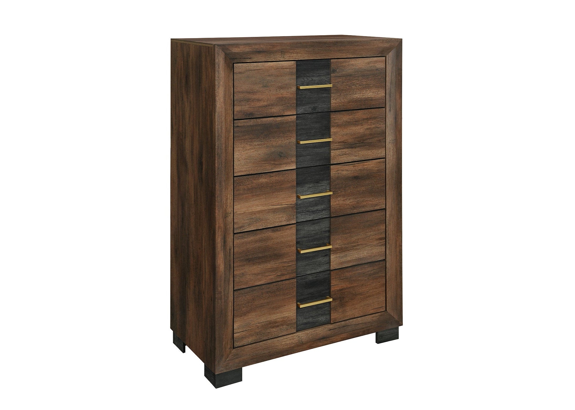 "OPTIMUS" Deluxe Bedroom Set, 6Pc, Dark Brown + Walnut, Chevron Style Headboard, LED Lighting