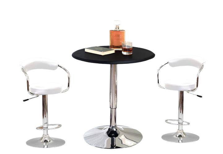 T-135 | ST-7500W Pub Set, 3Pc, Adjustable Height Table, Adjustable Height Chairs, White Stools, Chrome Base