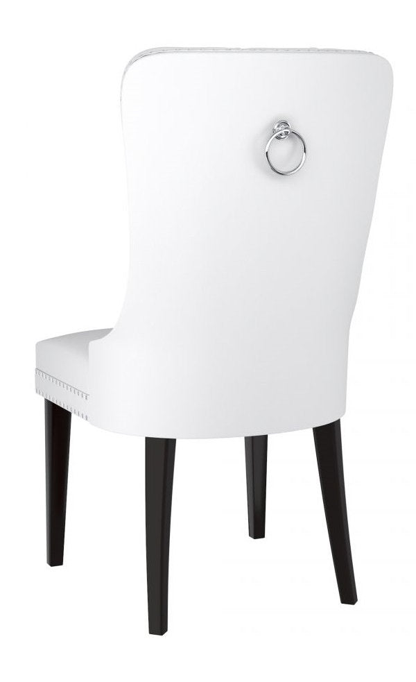 C-1151 Dining Chair, White, Faux Leather, Decorative Chrome Ring (Set of 2)