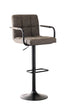 ST-7706 Barstool, Grey Faux Leather, Adjustable Height, Black Base, Footrest