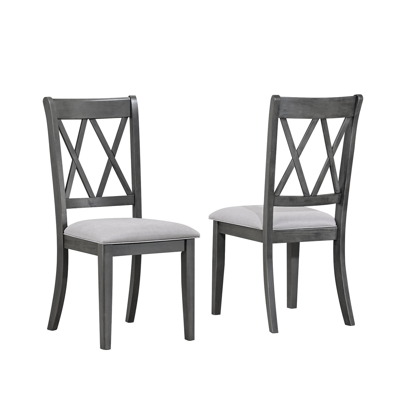 T-1095 | C-1098 Dining Set, 7 Pc, 67" Table + 6 Chairs, Antique Grey, Grey Fabric Seat Chairs