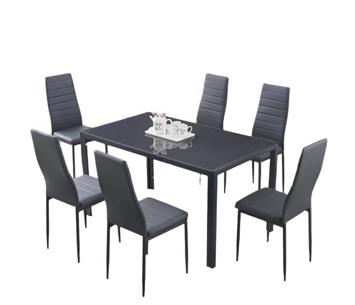 IF-5051 (T-5051 | C-5051) - 7Pc  Dining Set, 55" Grey Glass Table, Grey Chairs