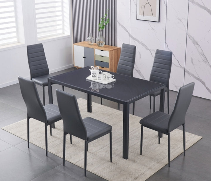 T-5051 Dining Table, 55" Grey Glass Top, Grey Metal Frame