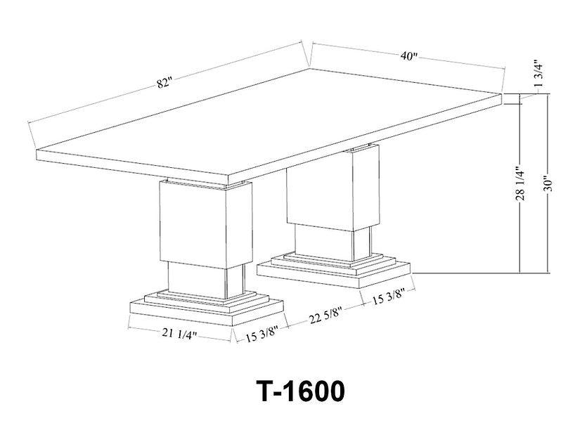 T-1600 Dining Table, 82" Long, Faux Grey Marble Top, Double Pedestal Base