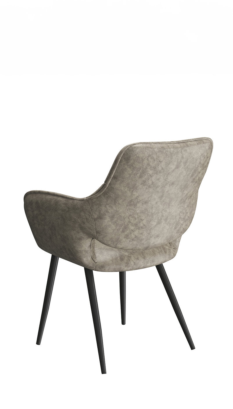 C-1546 Dining Chair, Mushroom Colour, Textured Faux Leather, Modern Stitching Details, Set of 2
