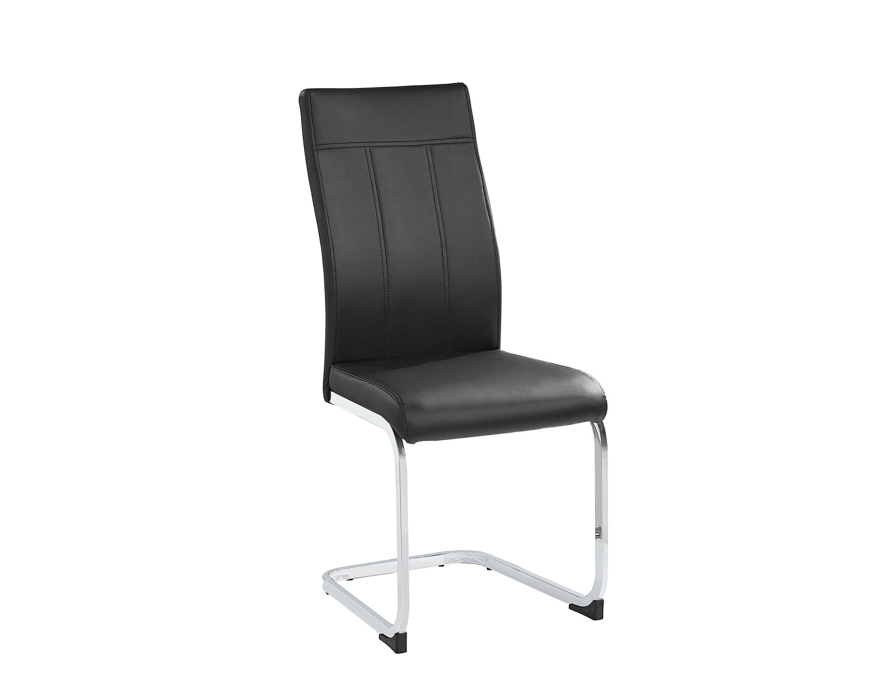 T-1448 | C-1877 Dining Set, 7 Pc, 63" Table + 6 Black Chairs, Chrome Steel Table Legs, Glass Top