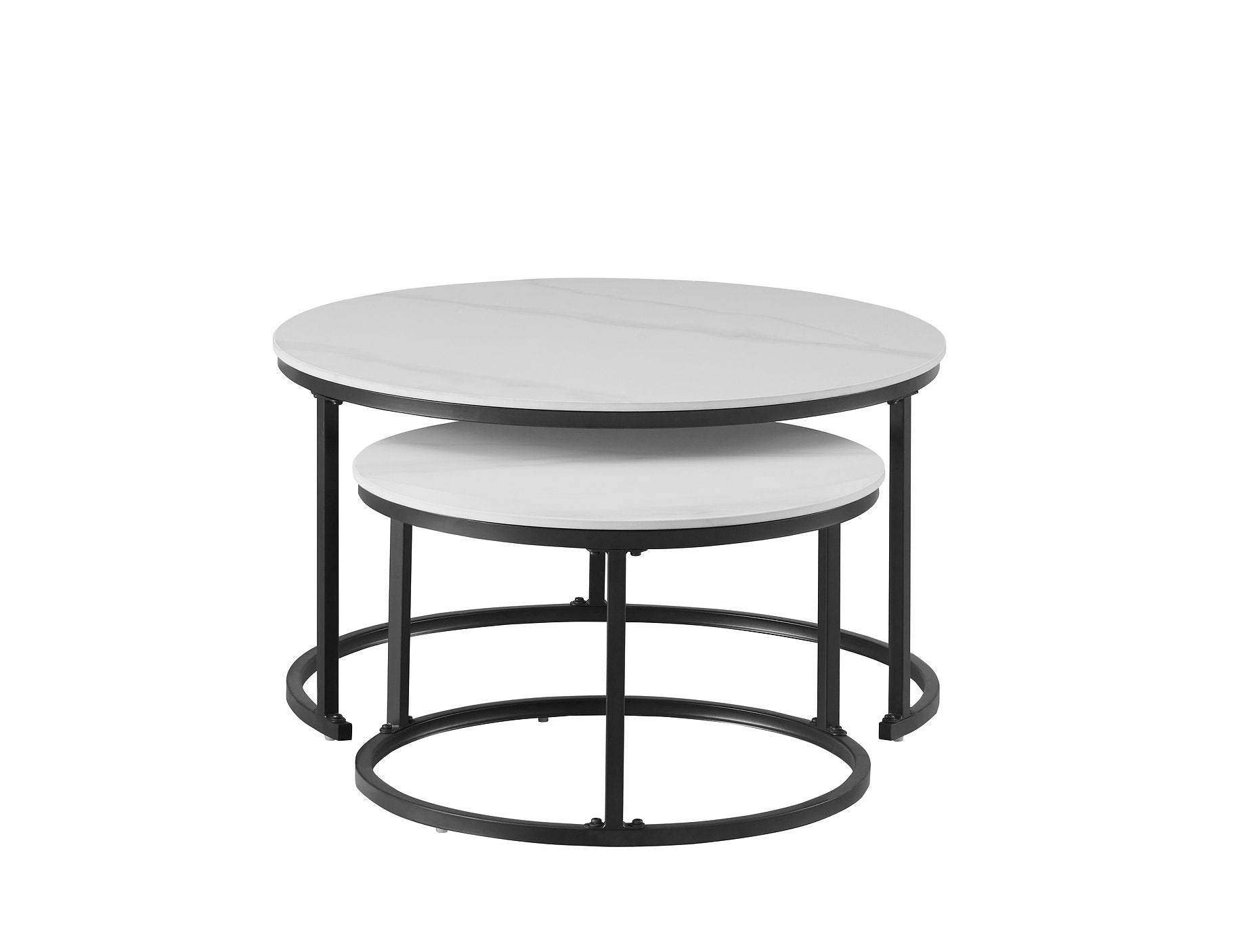 IF-2630 Coffee Table Set, 2Pc, Nested, Sintered Stone White Marble Top, Black Steel Base