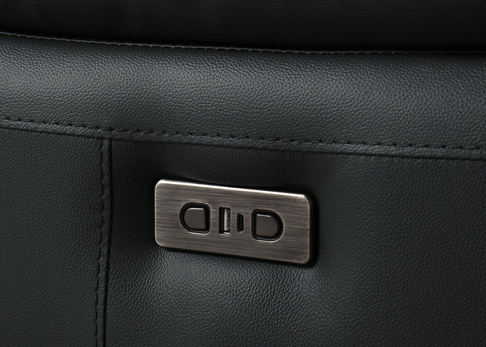 IF-8171 Power Recliner Loveseat, Soft Black, Genuine Leather/Match, USB Charging