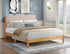 IF-5598 Bed, Brown Wooden Legs, Beige Upholstered Headboard, Vertical Channel Detailing