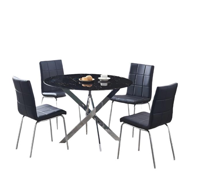 T-1446 | C-1760 - 5Pc Dining Set - Black Marble Glass Table