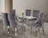 T-1448 | C-1260 Dining Set, 7 Pc, 63" Table + 6 Grey Tufted Velvet Chairs, Chrome Steel Table Legs, Glass Top