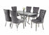 T-1448 | C-1260 Dining Set, 7 Pc, 63" Table + 6 Grey Tufted Velvet Chairs, Chrome Steel Table Legs, Glass Top