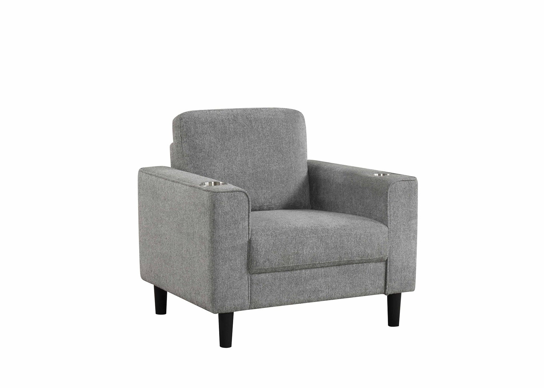 IF-8240 Armchair, Grey, 36" Wide, Soft-Touch Fabric, Black Legs, Stainless Steel Cup Holders
