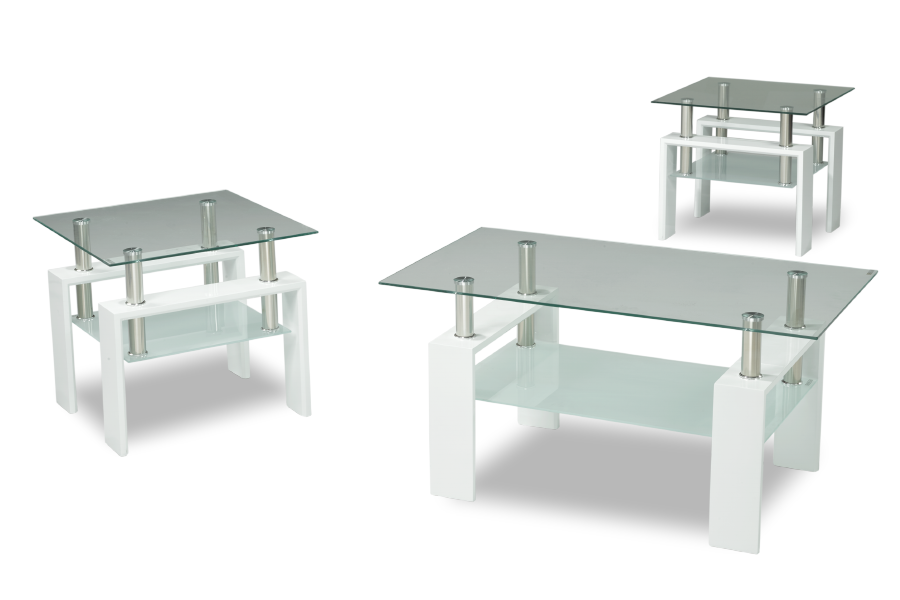 3Pc Glass Coffee Table Set or Individual Pieces  - Glossy White  IF-2013