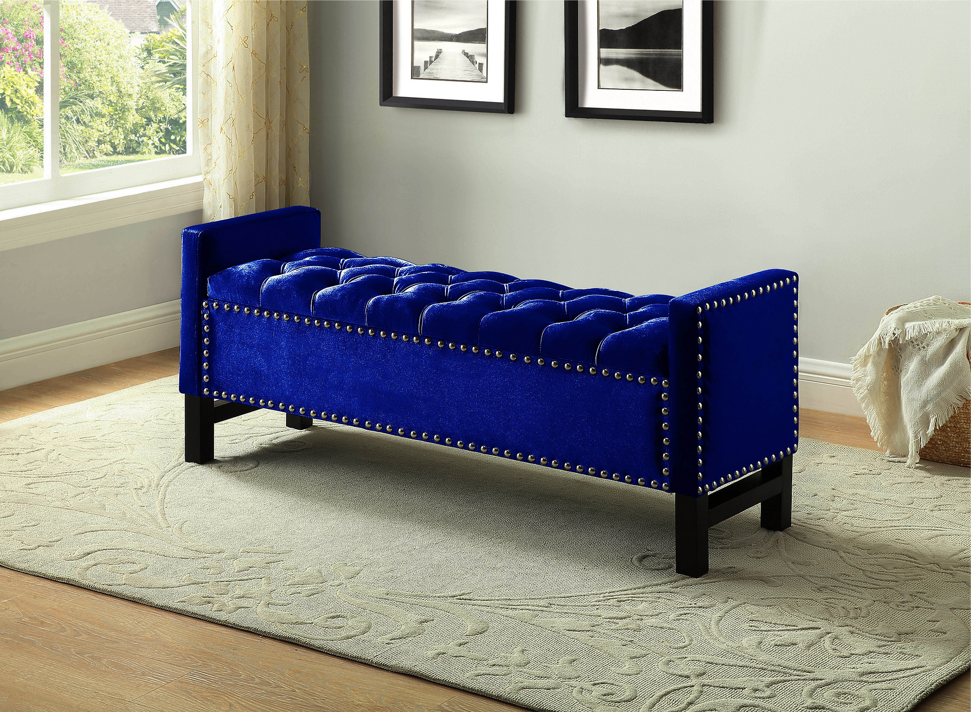 Bench - Blue Velvet with Storage  IF-6406