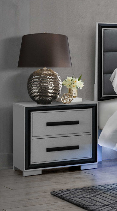 "AMELIA BLACK" Night Table, Sleek Silver, Black Accent Trim