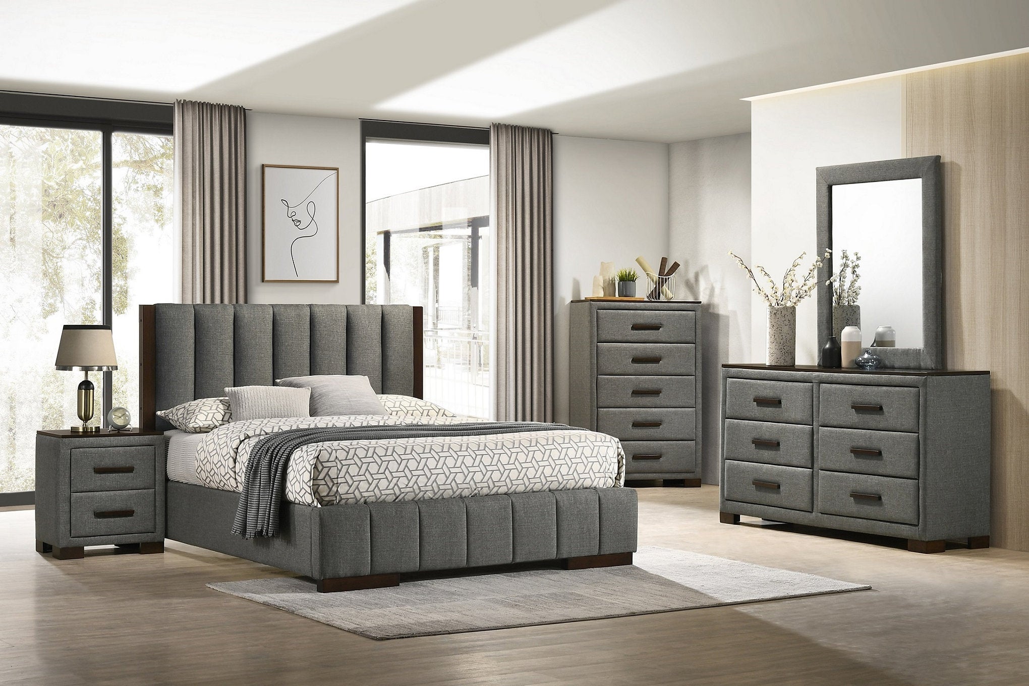 "DYLAN" Dresser + Mirror, Grey, Fabric