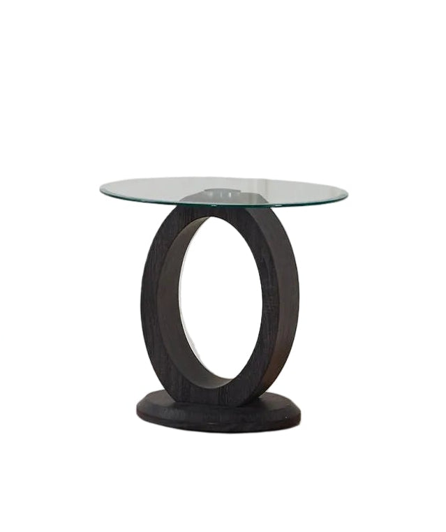 IF-2656 Coffee Table Set, 3Pc, Grey Base, Clear Oval Glass Top