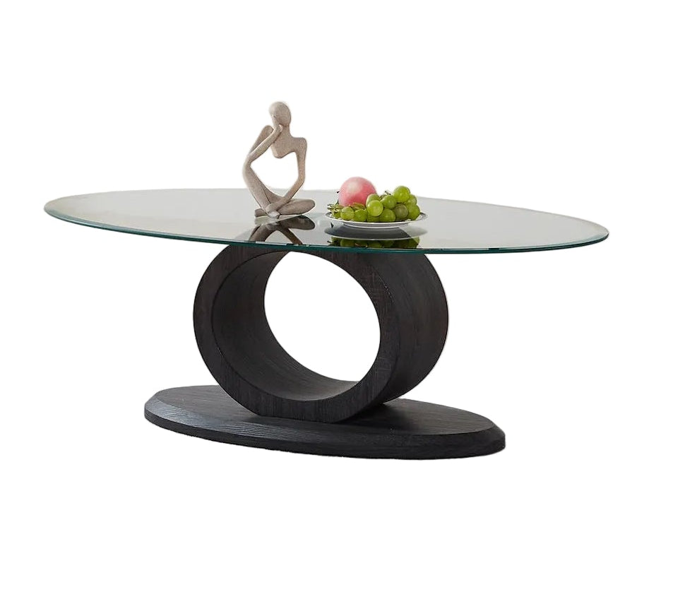 IF-2656 Coffee Table Set, 3Pc, Grey Base, Clear Oval Glass Top