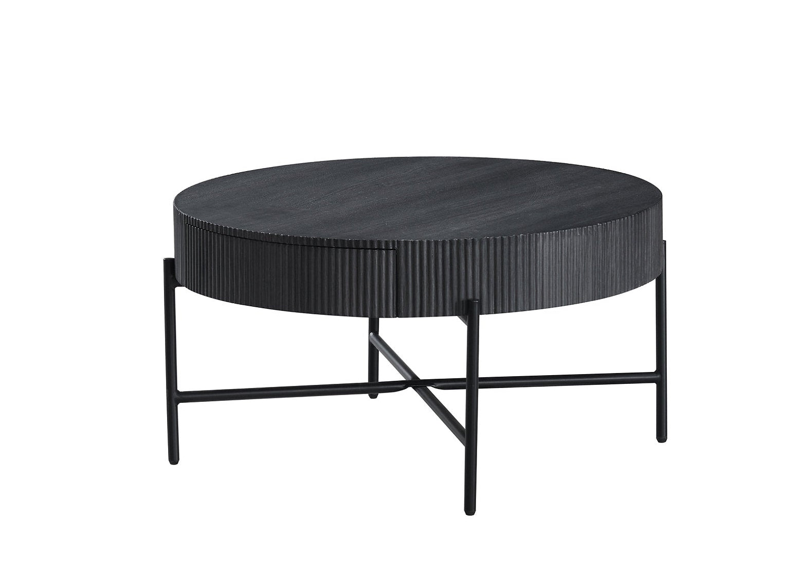 IF-3212 Coffee Table, 32" Round, Matte Black Finish with Vertical Ribbed Detailing