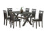 T-1095 | C-1097 Dining Set, 7 Pc, 67" Table + 6 Chairs, Antique Grey, Black Faux Leather Chairs