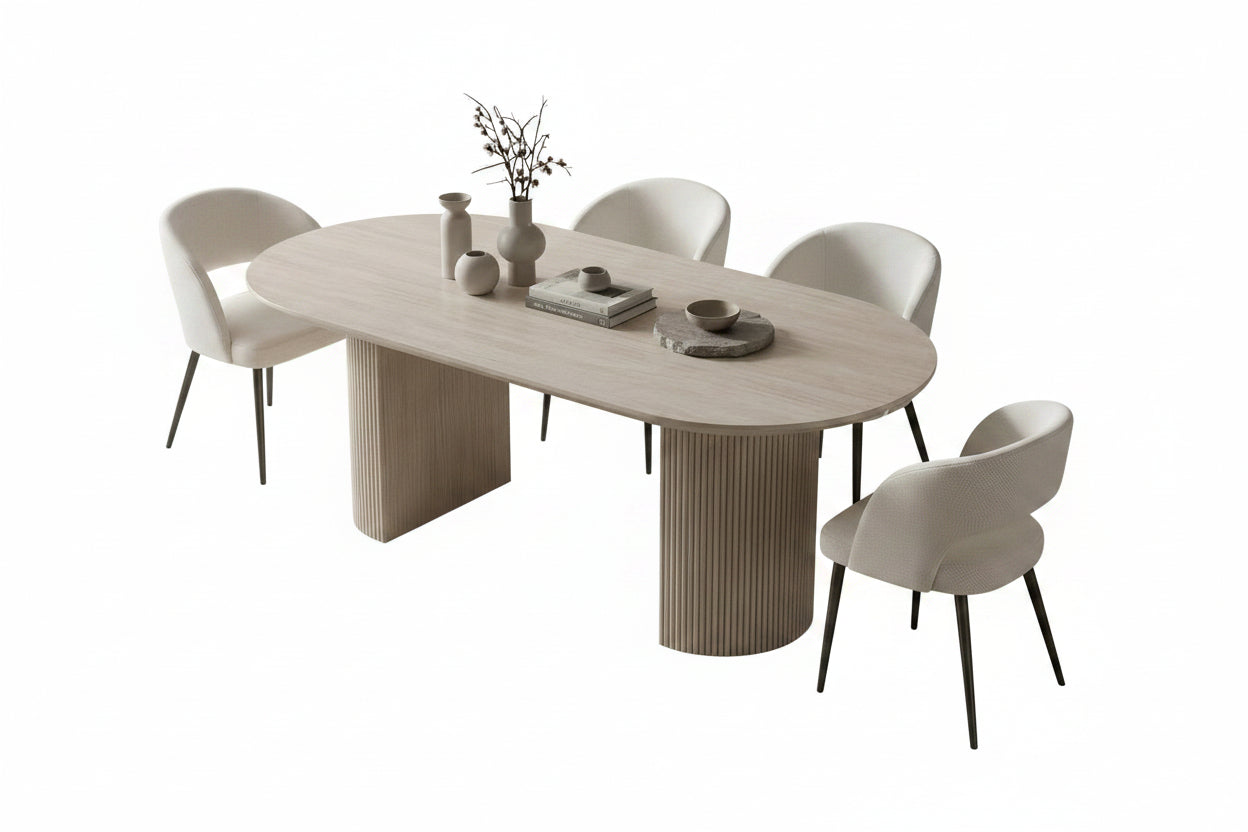 T-1641 | C-1644 Dining Set, 5Pc, 71" Oval, Light Travertine Stone Top