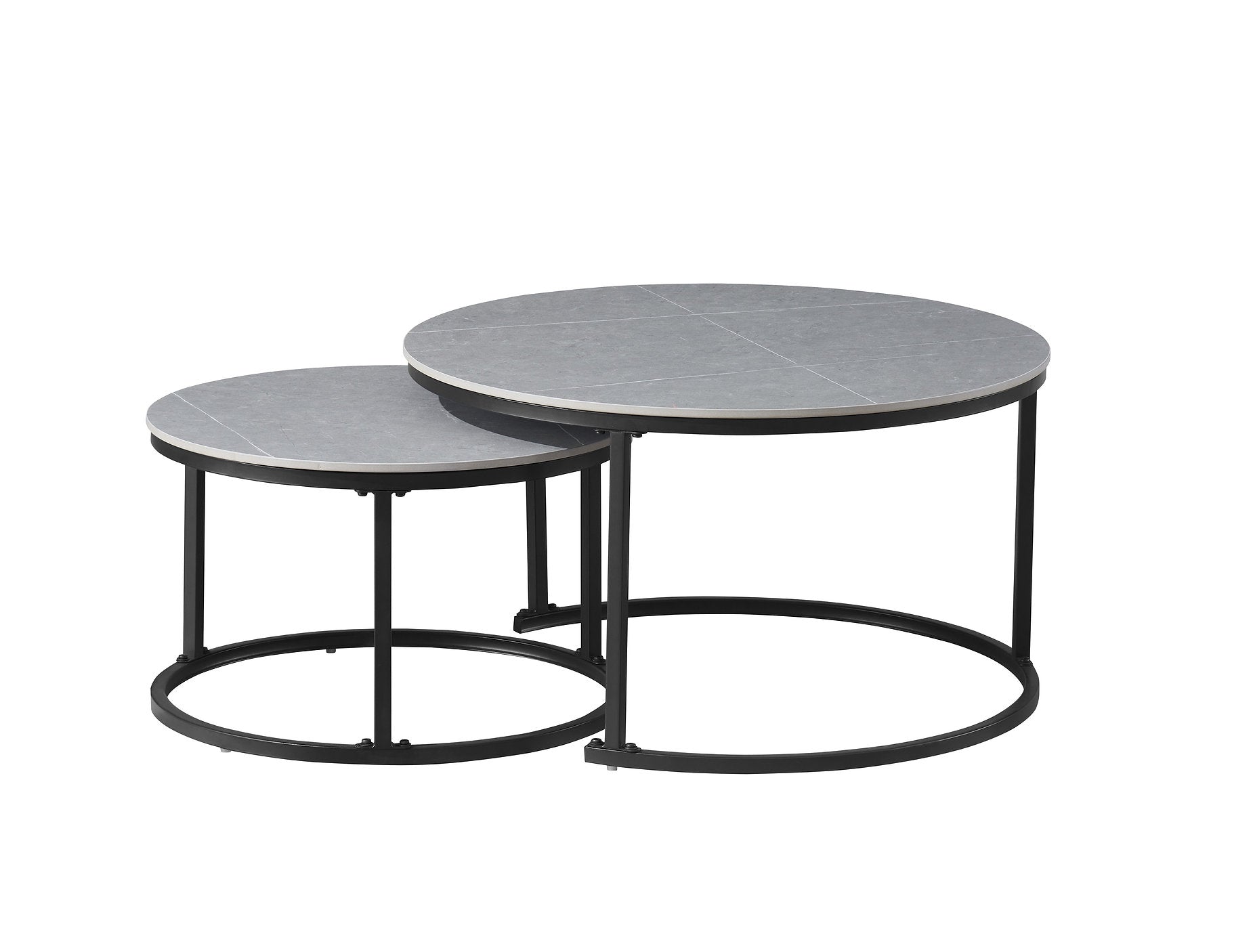 IF-2631 Coffee Table Set, 2Pc, Nested, Sintered Stone Grey Marble Top, Black Steel Base