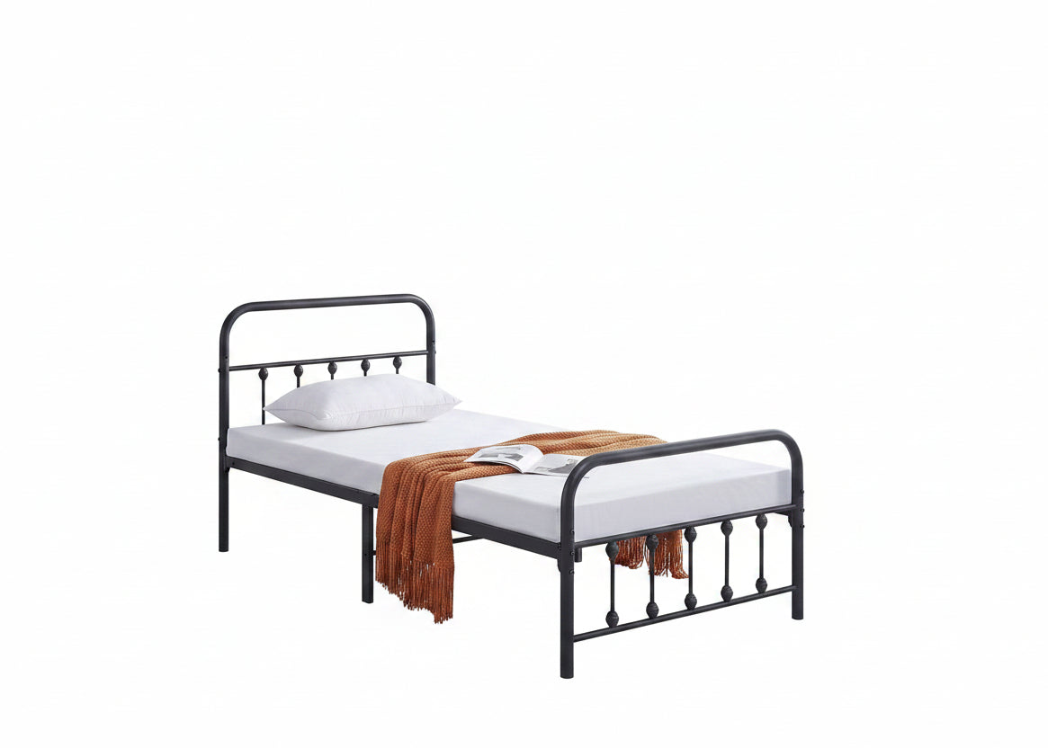 IF-5252 Bed, Black, Metal Frame, Under Bed Storage