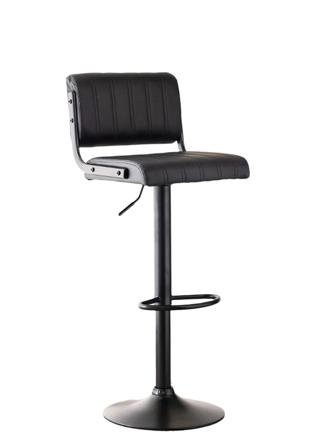 ST-7800 Barstool, Black Faux Leather, Adjustable Height, Black Base, Footrest