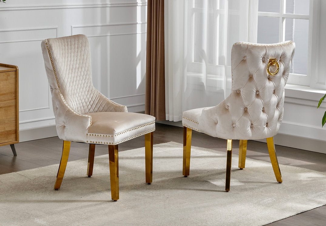 Velvet Dining Chair - Creme and Gold   C-1285