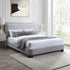 IF-5911 Bed, Natural Wood Frame, Soft Light Grey Fabric