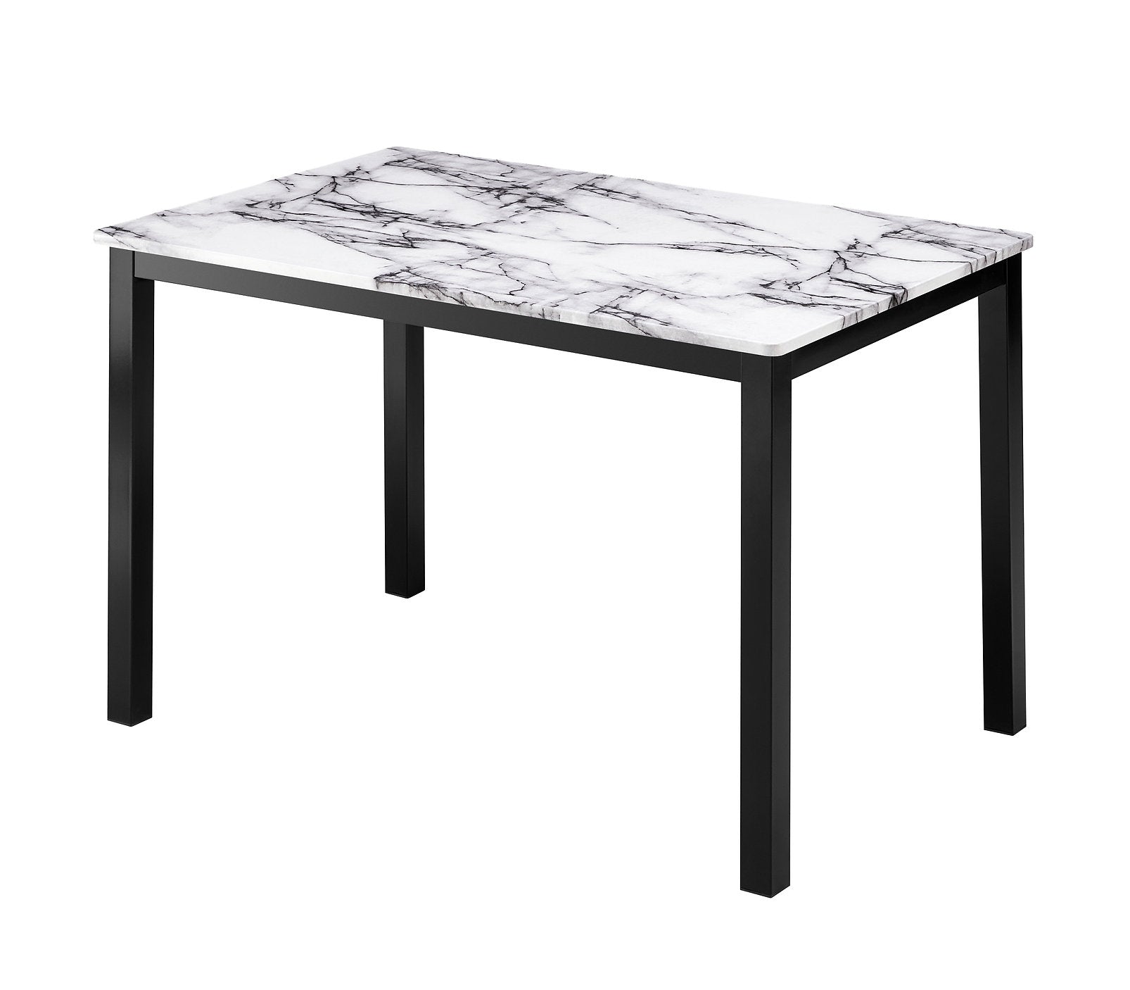 IF-1056 Dining Set, 5 Pc, 48" Table + 4 Black Chairs, White Faux Marble Top Table