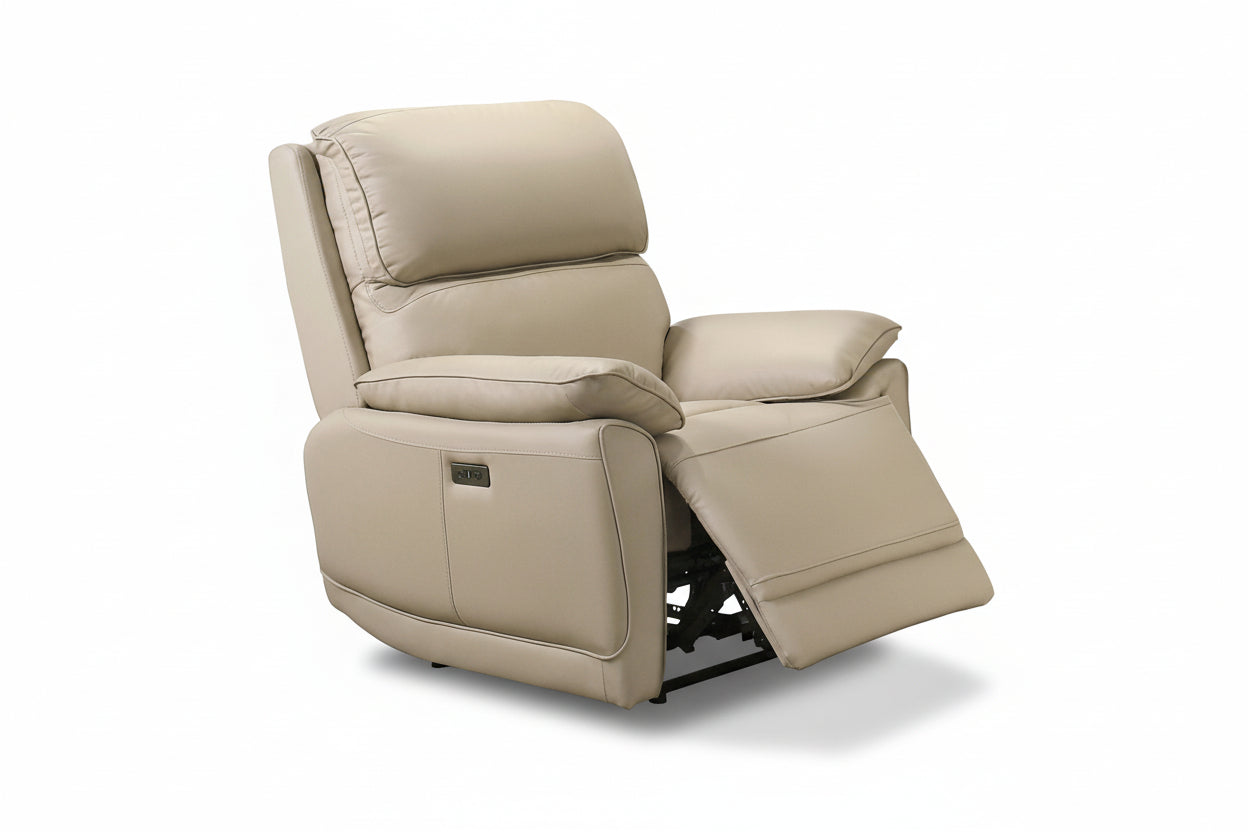 IF-8172 Power Recliner Set, 3pc, Warm Cream, Genuine Leather/Match, USB Charging