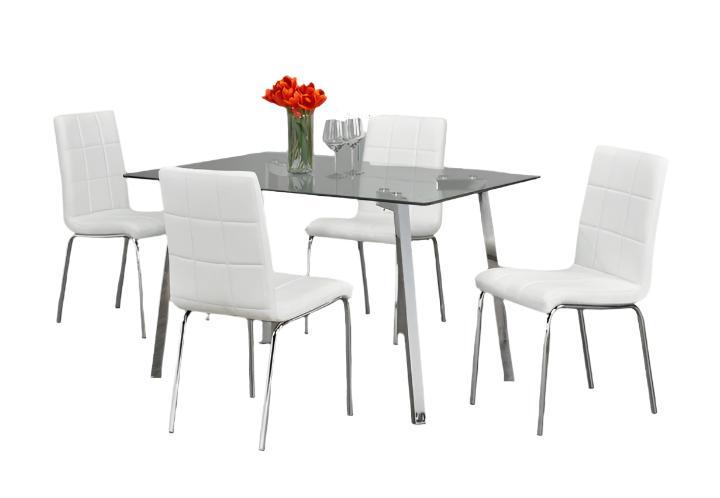 T-5065 | C-1761 - 5 Pc Dining Set - 51" Glass Table and White Chairs