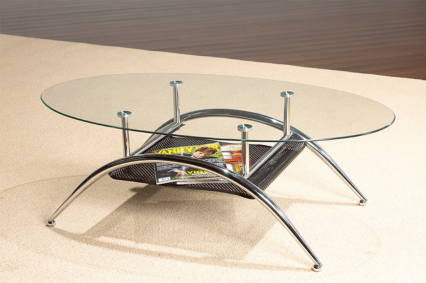 IF-2001 Coffee Table, Chrome and Glass, 41" Wide, Storage Shelf