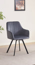 C-1412 Dining Chair, Dark Grey, Velvet, 360 Degree Swivel, Vertical Stitching on Back,  Set of 2