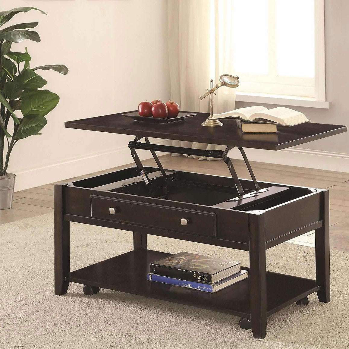 IF-2020 Lift Coffee Table, OR 3Pc Set, 40" Wide, Espresso, Lift Top Coffee Table