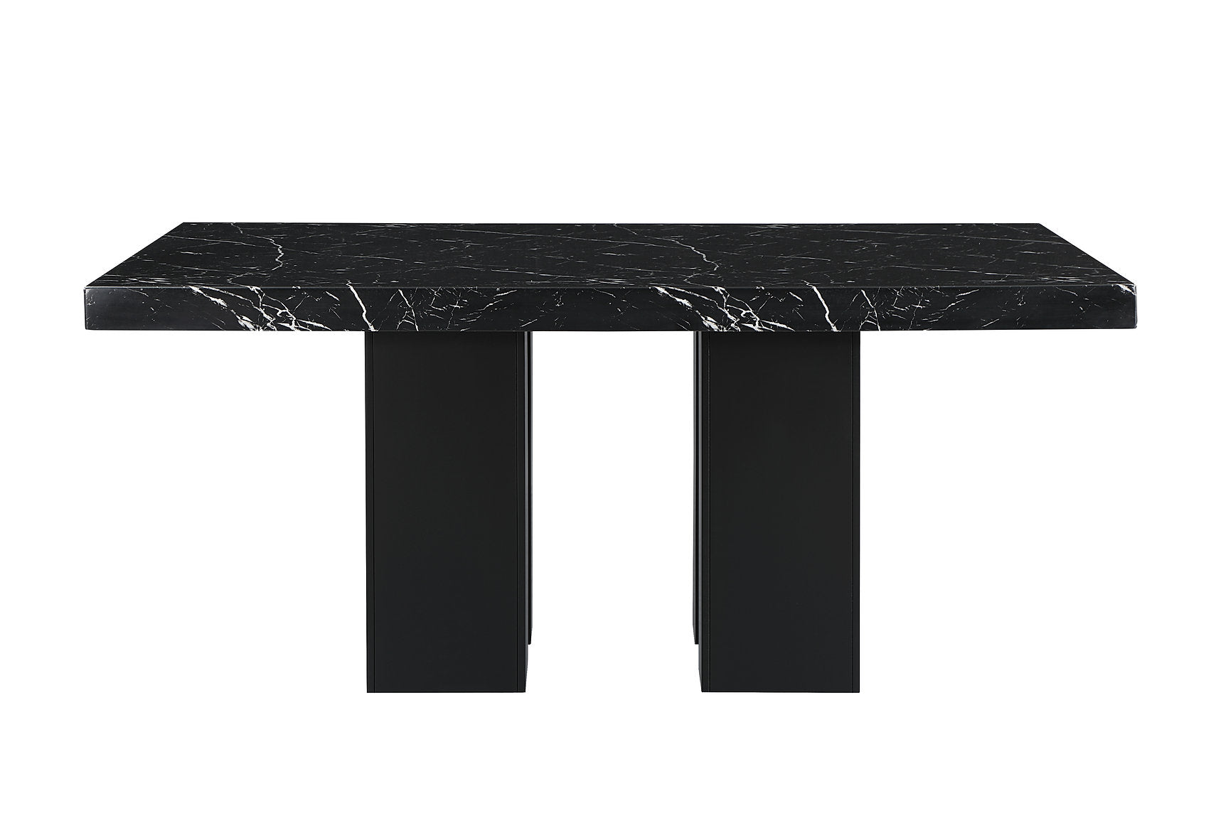 T-1605 Dining Table, 70" Long, Faux Black Marble Top, Double Pedestal Base