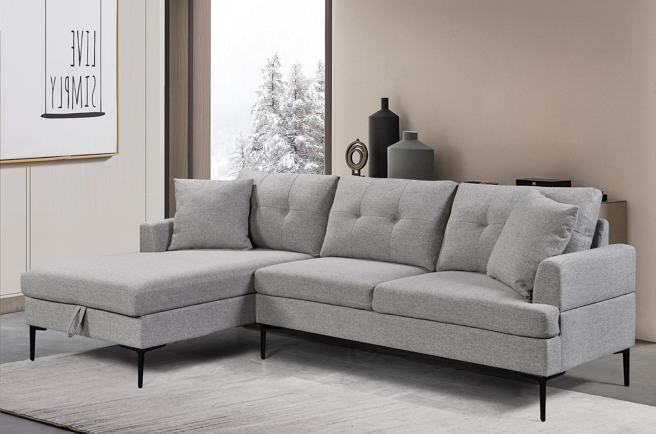Sectional Sofa in Grey Fabric Left Facing Chaise IF-9060 LHF ...