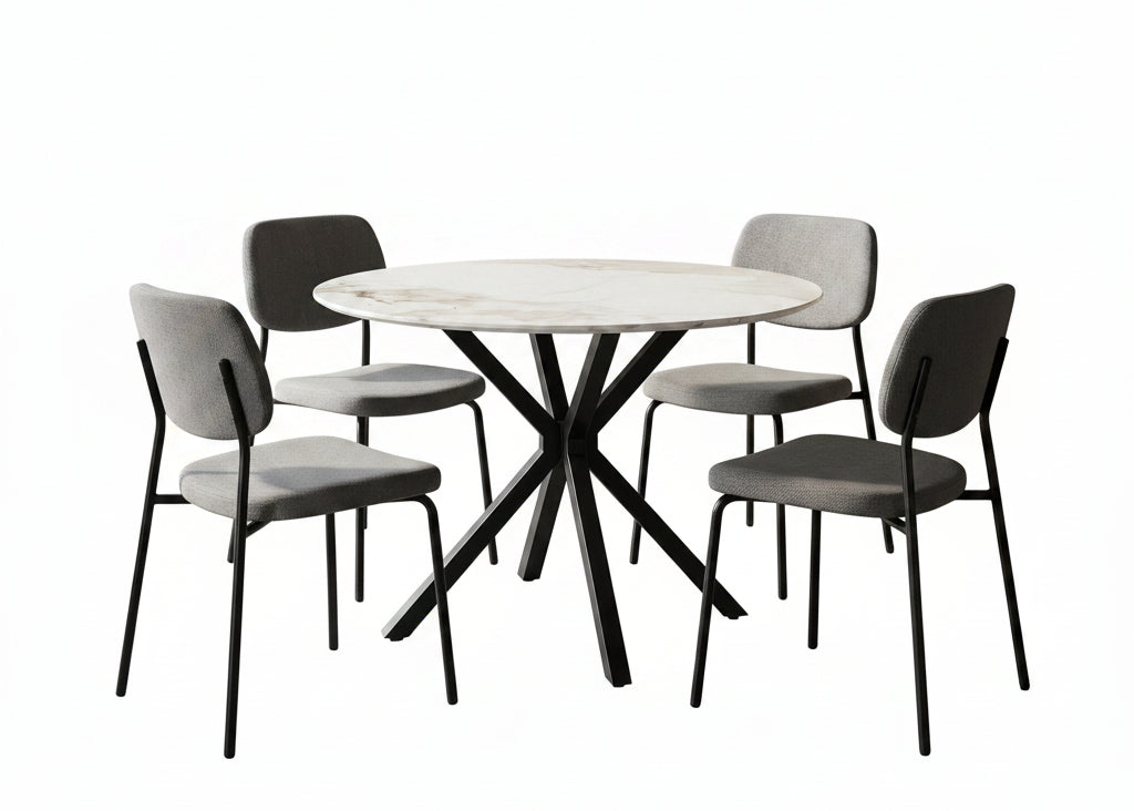 C-1652 Dining Chairs, Grey Textured Fabric, Rounded Cushioned Backrest and Seat, (2 Piece Set)